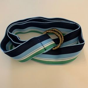 NWOT J.Crew Preppy Navy Blue Green Ribbon belt with brass bamboo size M/L